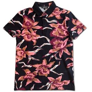 Express Men's Short Sleeve Collared Black Floral Shirt, Size: Small